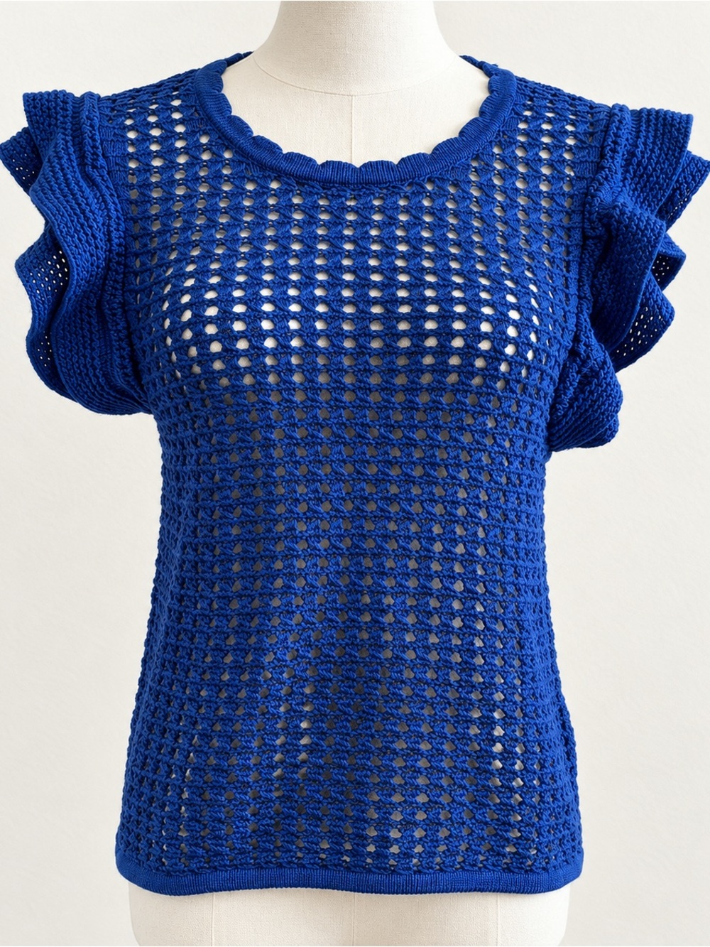 NWT GAP Crochet Knit Sweater Top Women’s XS Blue Ruffle Sleeve